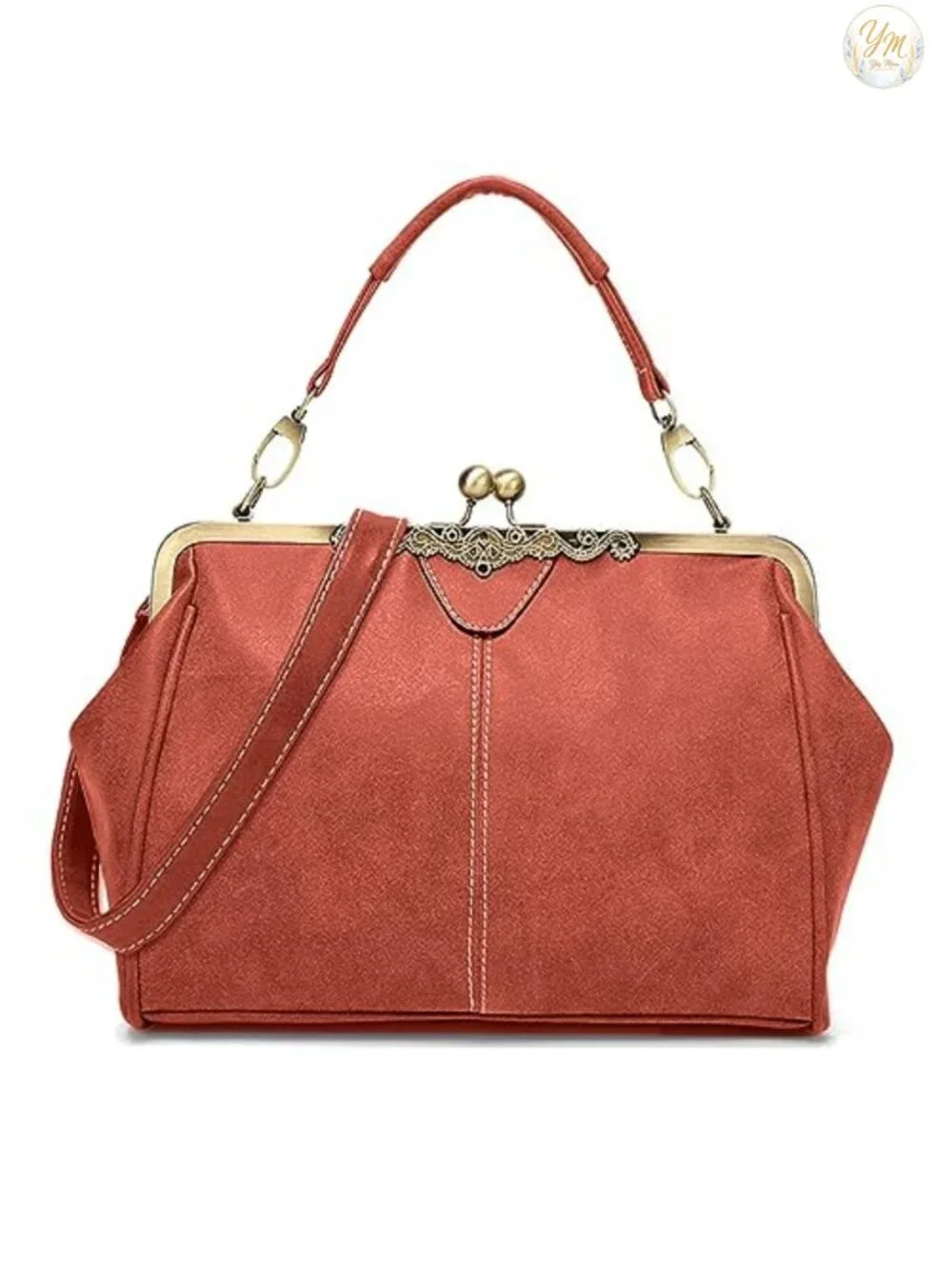 Vintage Small Retro Kiss Lock Crossbody Purse Frosted Leather Messenger Tote